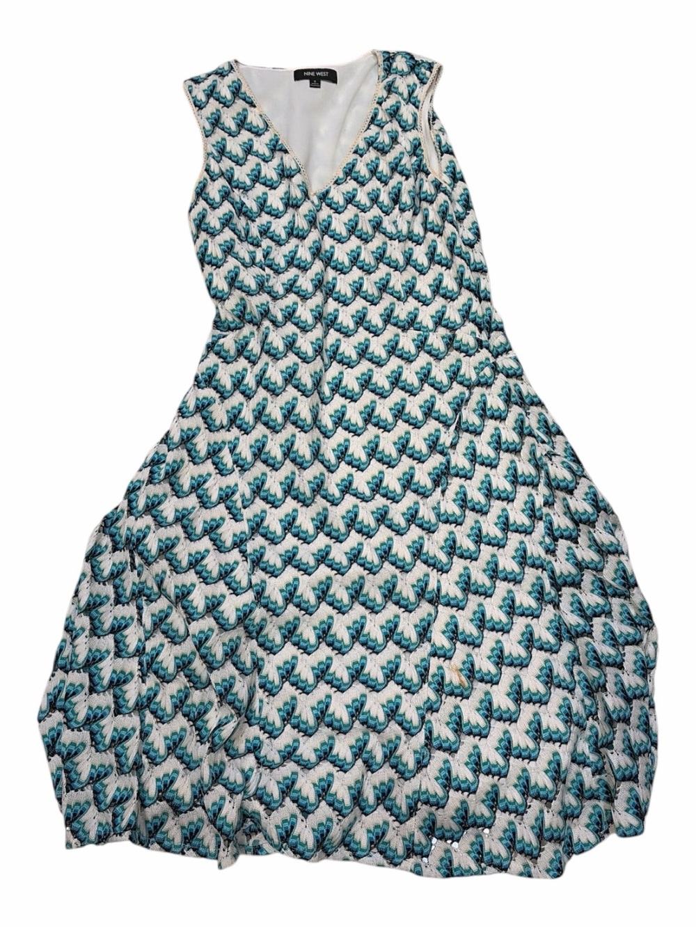 Nine West Teal and White Patterned Midi Dress